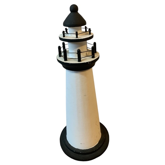 White & Black 12 inch Wooden Lighthouse Figurine - Picture 2 of 6